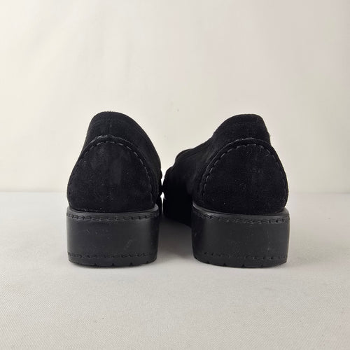 Stuart Weitzman Black Suede Loafers Silver Hardware Flats Size 9