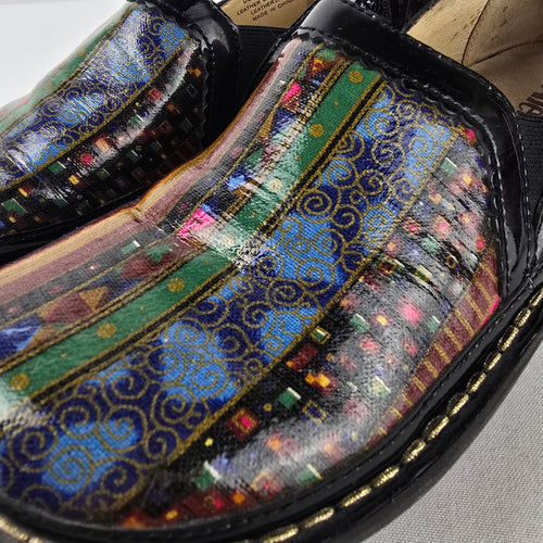 Alegria Debra Mosaic Patent Leather Comfort Clogs Nursing Shoes Size 8.5