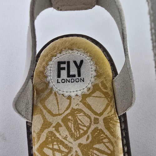 Fly London White Leather Block Heel Sandals Ankle Strap Size 10