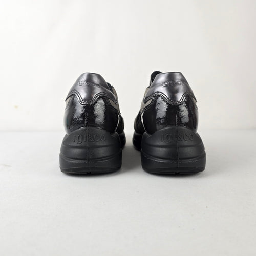 IGI & CO Italian Leather Sneakers Gray Black Slip On Comfort Shoes Size 8.5