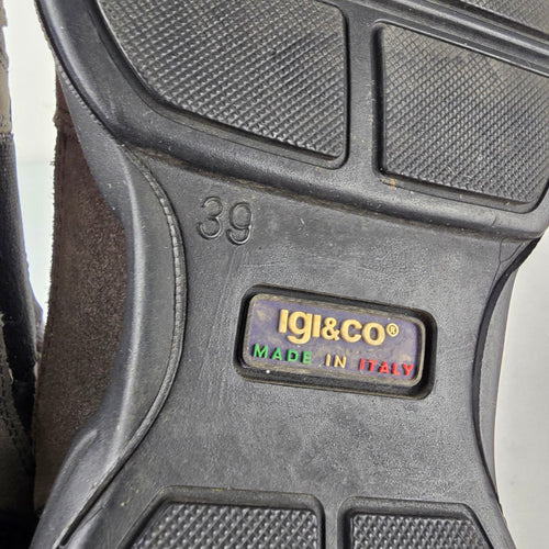 IGI & CO Italian Leather Sneakers Gray Black Slip On Comfort Shoes Size 8.5