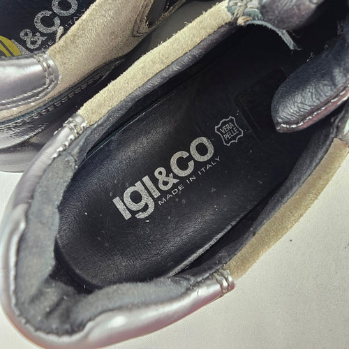 IGI & CO Italian Leather Sneakers Gray Black Slip On Comfort Shoes Size 8.5