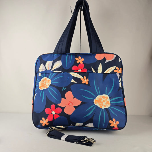 Thirty-One Floral Laptop Tote Travel Bag Blue Carryall Organizer