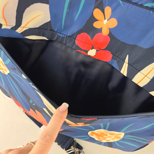 Thirty-One Floral Laptop Tote Travel Bag Blue Carryall Organizer