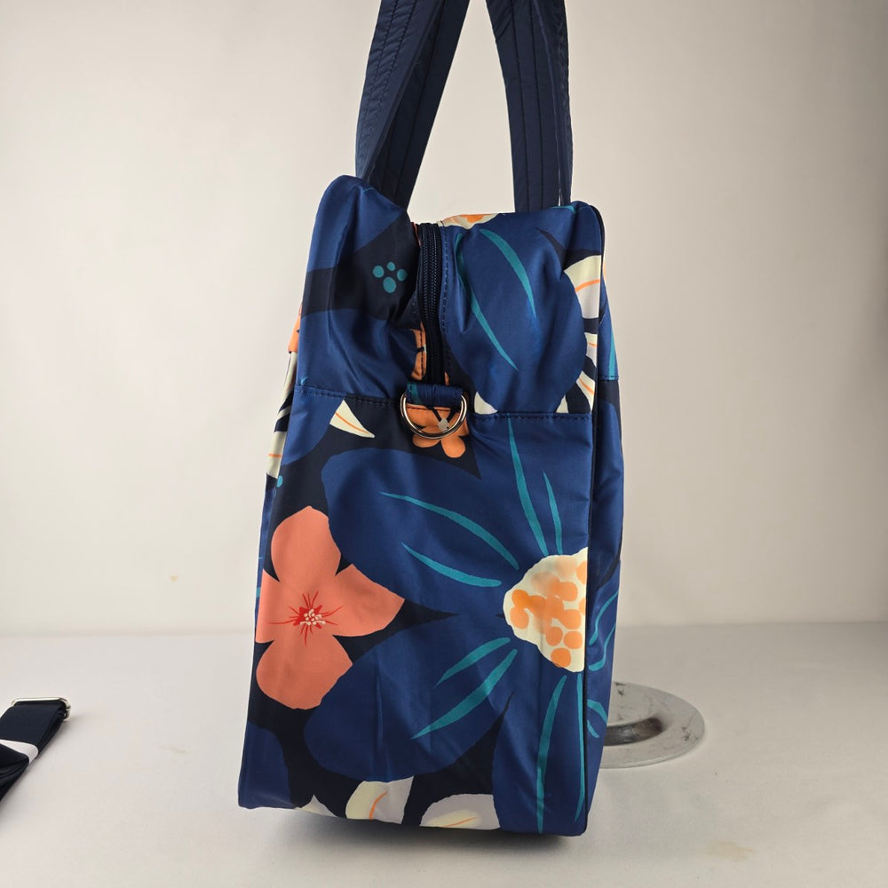 Thirty-One Floral Laptop Tote Travel Bag Blue Carryall Organizer