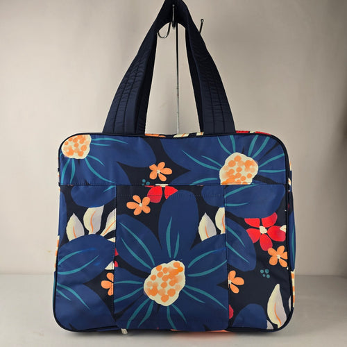 Thirty-One Floral Laptop Tote Travel Bag Blue Carryall Organizer