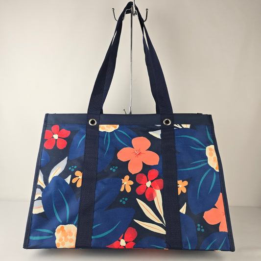 Thirty-One Floral Utility Tote Navy Market Bag Recycled Polyester