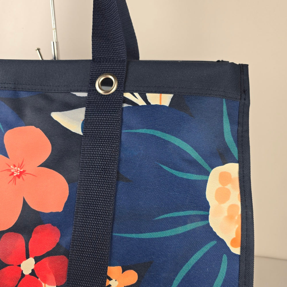 Thirty-One Floral Utility Tote Navy Market Bag Recycled Polyester