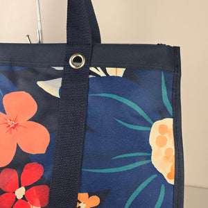 Thirty-One Floral Utility Tote Navy Market Bag Recycled Polyester
