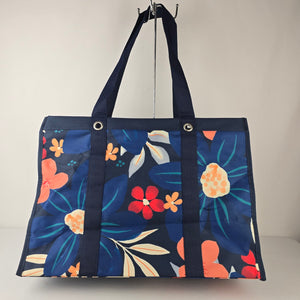 Thirty-One Floral Utility Tote Navy Market Bag Recycled Polyester