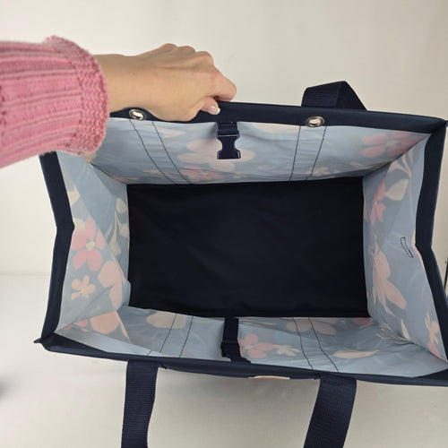 Thirty-One Floral Utility Tote Navy Market Bag Recycled Polyester
