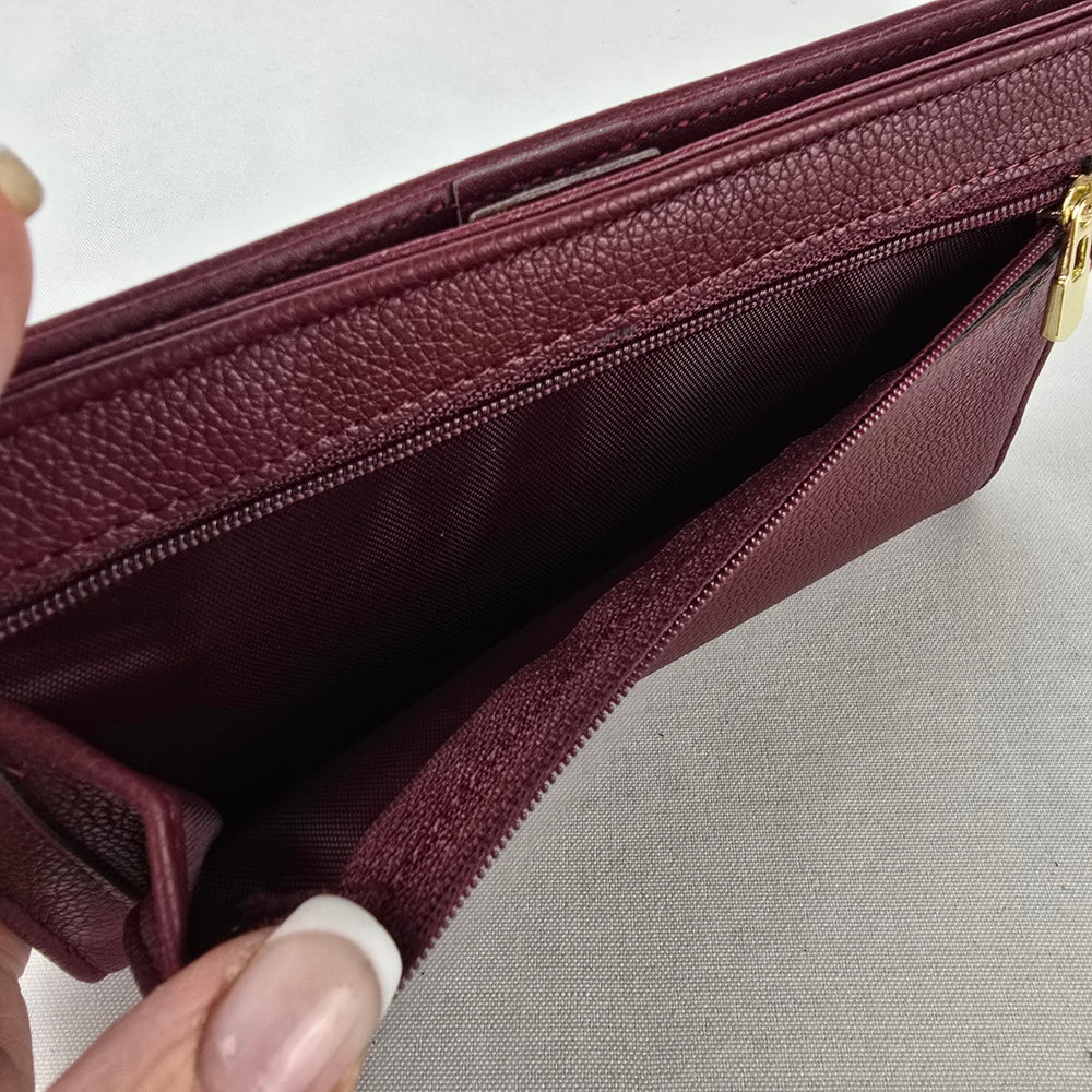 Lark & Ives Wine Red Snap Wallet Card Organizer Vegan Leather