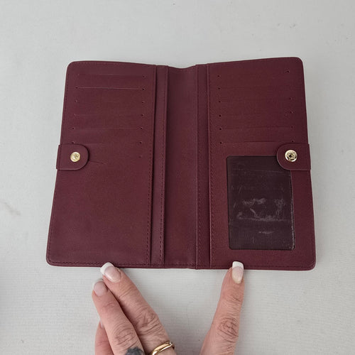Lark & Ives Wine Red Snap Wallet Card Organizer Vegan Leather