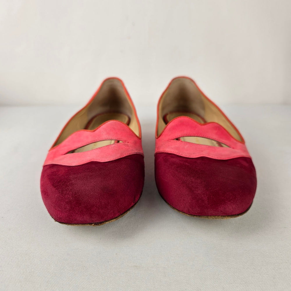 Charlotte Olympia Pink Suede Lips Flats Colorblock Loafers Size 8