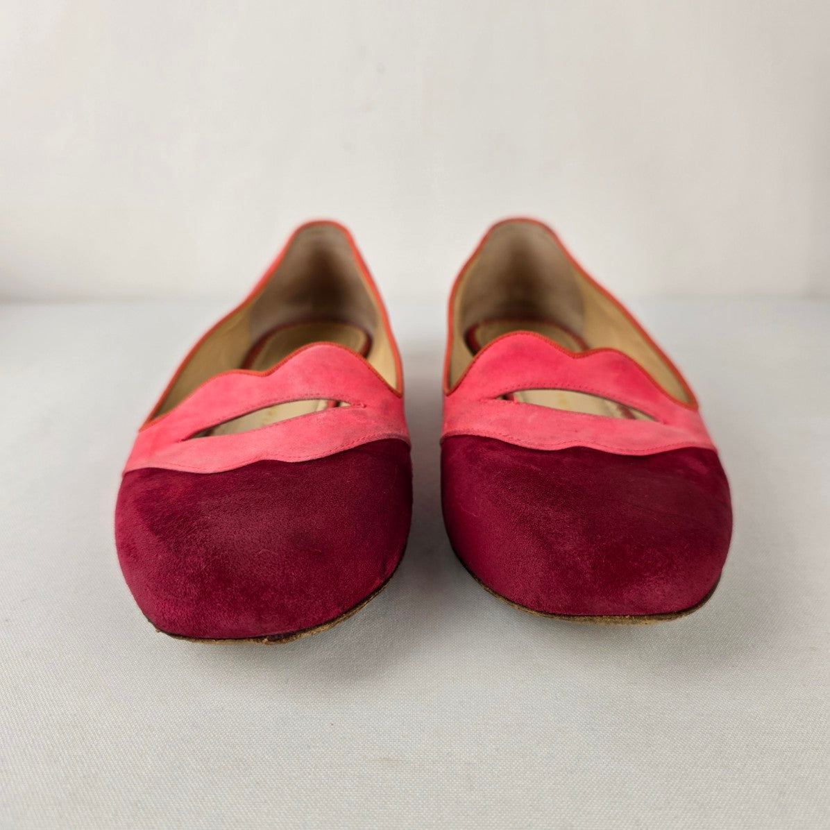 Charlotte Olympia Pink Suede Lips Flats Colorblock Loafers Size 8
