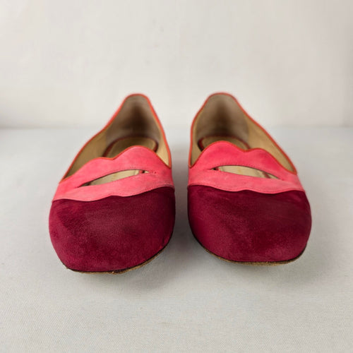 Charlotte Olympia Pink Suede Lips Flats Colorblock Loafers Size 8