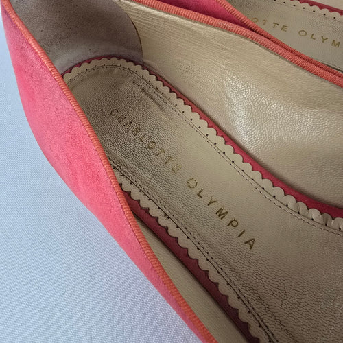 Charlotte Olympia Pink Suede Lips Flats Colorblock Loafers Size 8