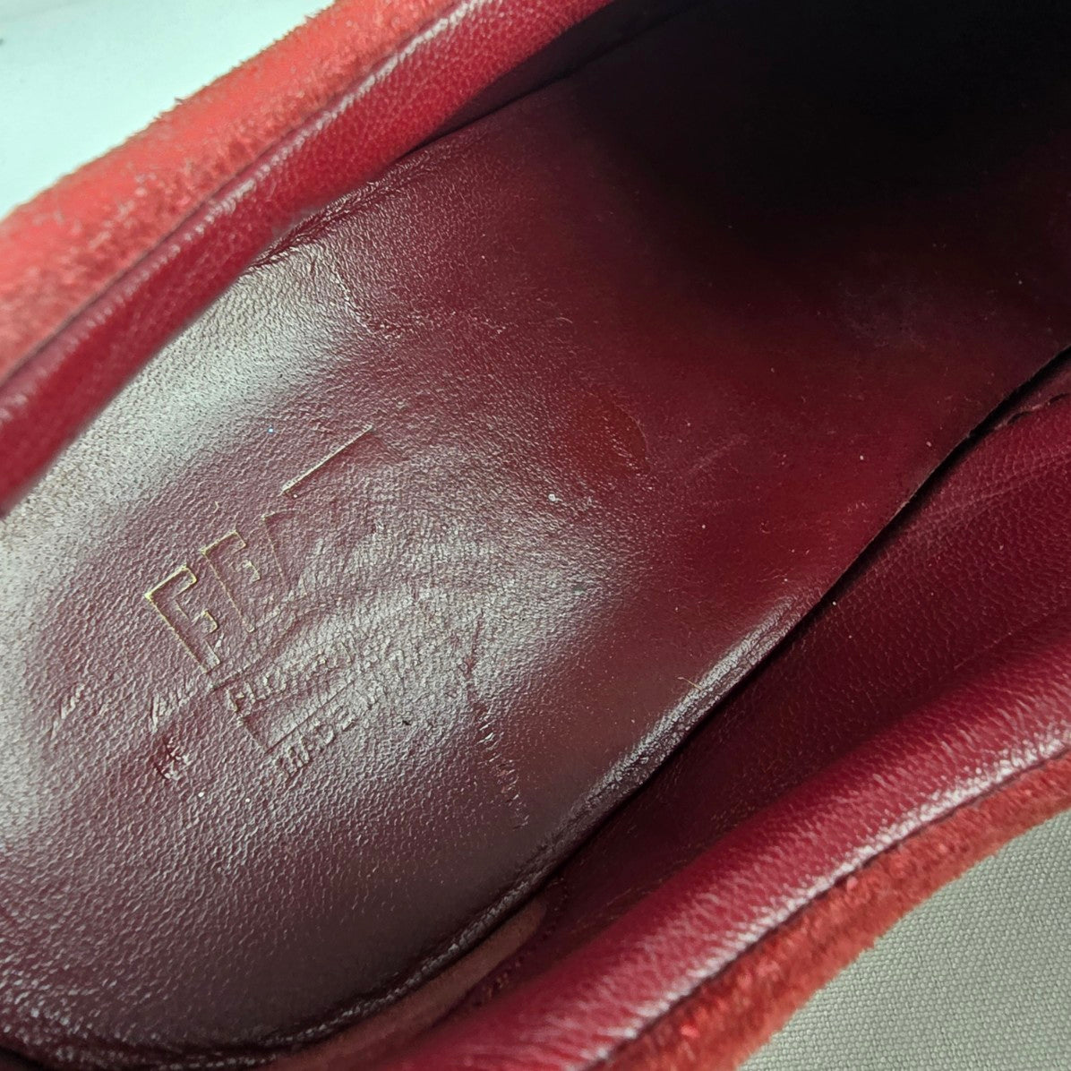 Salvatore Ferragamo Burgundy Suede Fur Slip On Sneakers Size 8.5