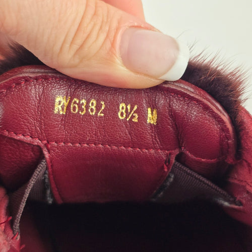 Salvatore Ferragamo Burgundy Suede Fur Slip On Sneakers Size 8.5