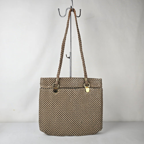 Vintage Gold Mesh Woven Shoulder Tote Bag Braided Straps