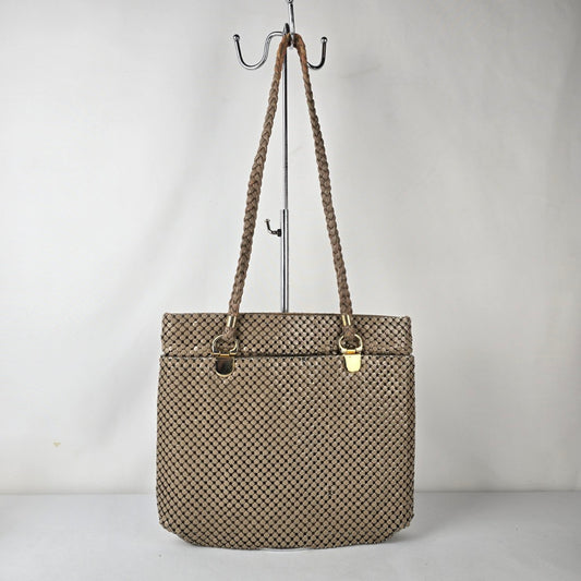 Vintage Gold Mesh Woven Shoulder Tote Bag Braided Straps