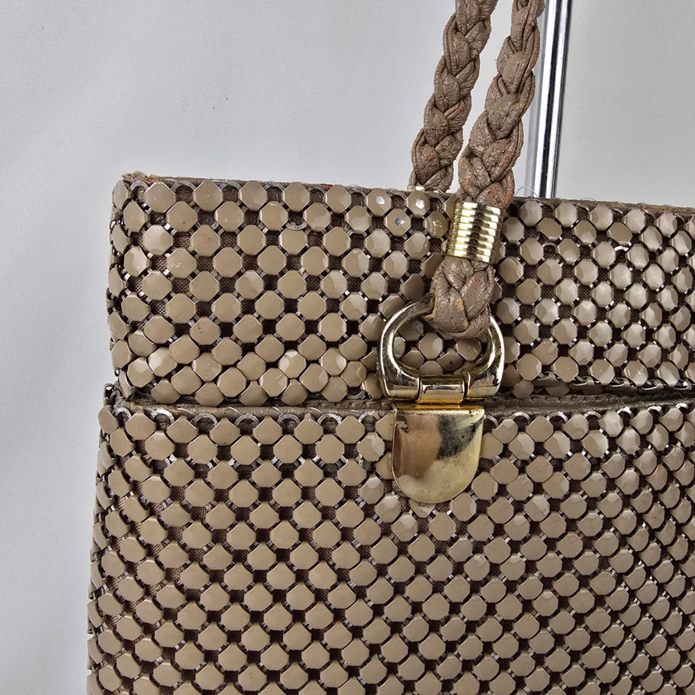 Vintage Gold Mesh Woven Shoulder Tote Bag Braided Straps