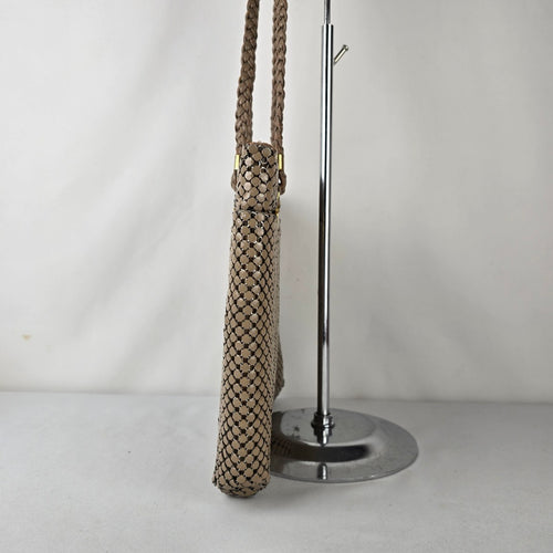 Vintage Gold Mesh Woven Shoulder Tote Bag Braided Straps