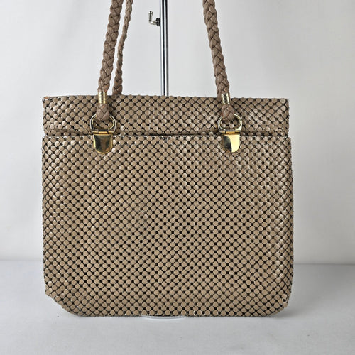 Vintage Gold Mesh Woven Shoulder Tote Bag Braided Straps
