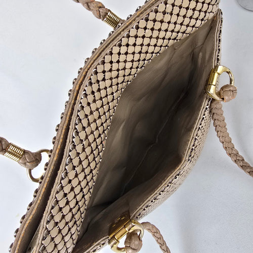 Vintage Gold Mesh Woven Shoulder Tote Bag Braided Straps