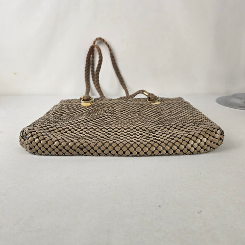 Vintage Gold Mesh Woven Shoulder Tote Bag Braided Straps