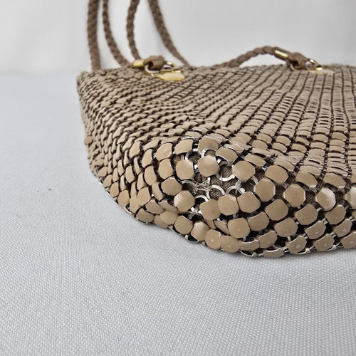 Vintage Gold Mesh Woven Shoulder Tote Bag Braided Straps