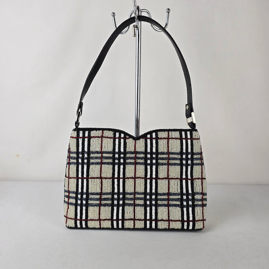 Vintage Beaded Plaid Shoulder Bag Y2K Mini Purse