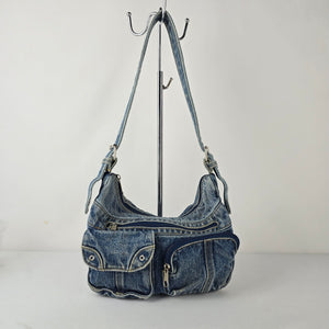 Y2K Denim Cargo Shoulder Bag Blue Jean Multi Pocket Purse