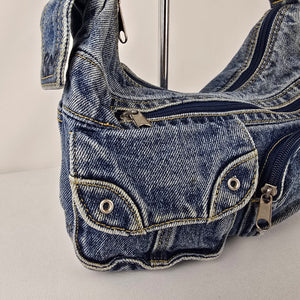 Y2K Denim Cargo Shoulder Bag Blue Jean Multi Pocket Purse