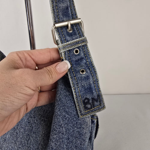 Y2K Denim Cargo Shoulder Bag Blue Jean Multi Pocket Purse