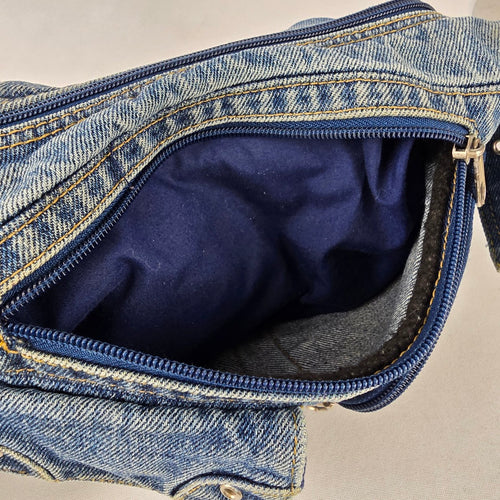 Y2K Denim Cargo Shoulder Bag Blue Jean Multi Pocket Purse