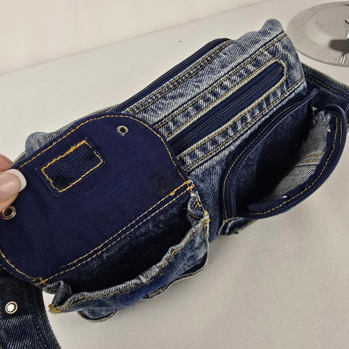 Y2K Denim Cargo Shoulder Bag Blue Jean Multi Pocket Purse