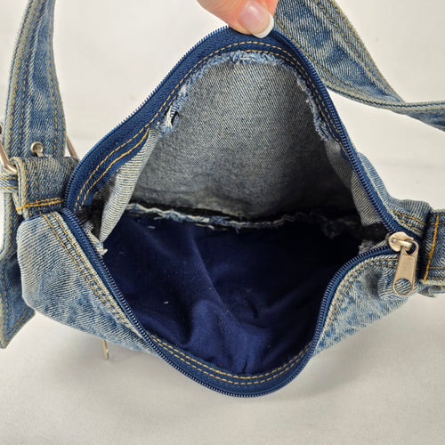 Y2K Denim Cargo Shoulder Bag Blue Jean Multi Pocket Purse