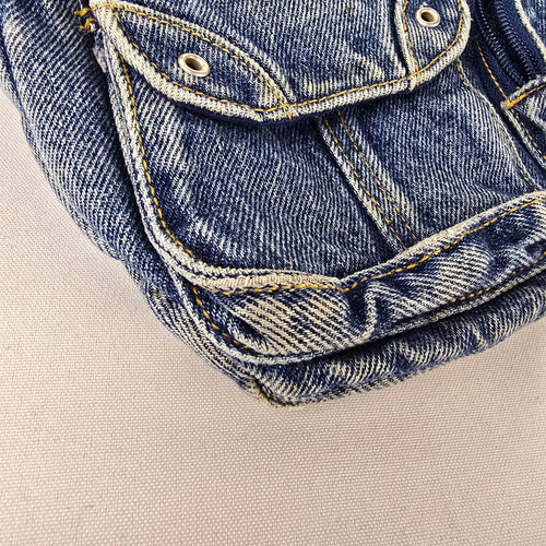 Y2K Denim Cargo Shoulder Bag Blue Jean Multi Pocket Purse