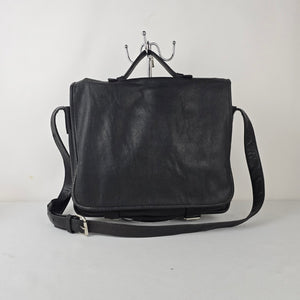 Vintage Black Leather Messenger Bag Crossbody Laptop Satchel