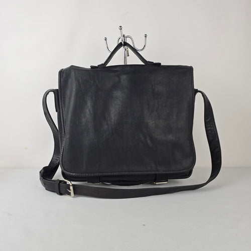 Vintage Black Leather Messenger Bag Crossbody Laptop Satchel