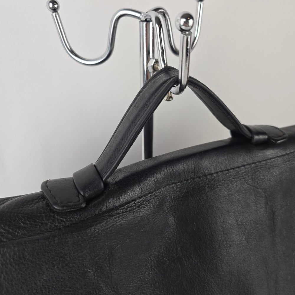 Vintage Black Leather Messenger Bag Crossbody Laptop Satchel