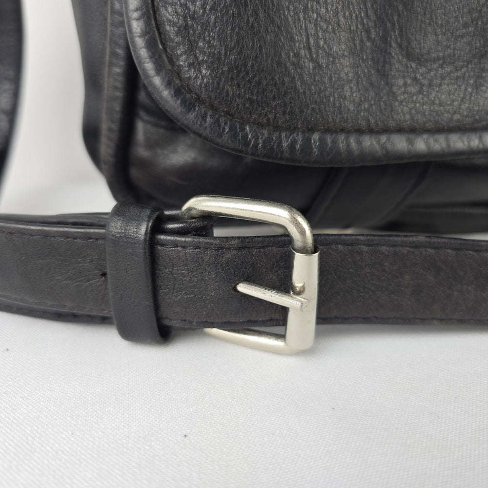 Vintage Black Leather Messenger Bag Crossbody Laptop Satchel