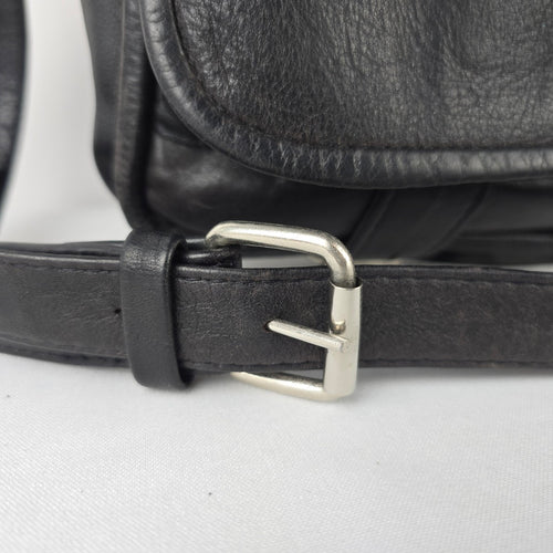 Vintage Black Leather Messenger Bag Crossbody Laptop Satchel