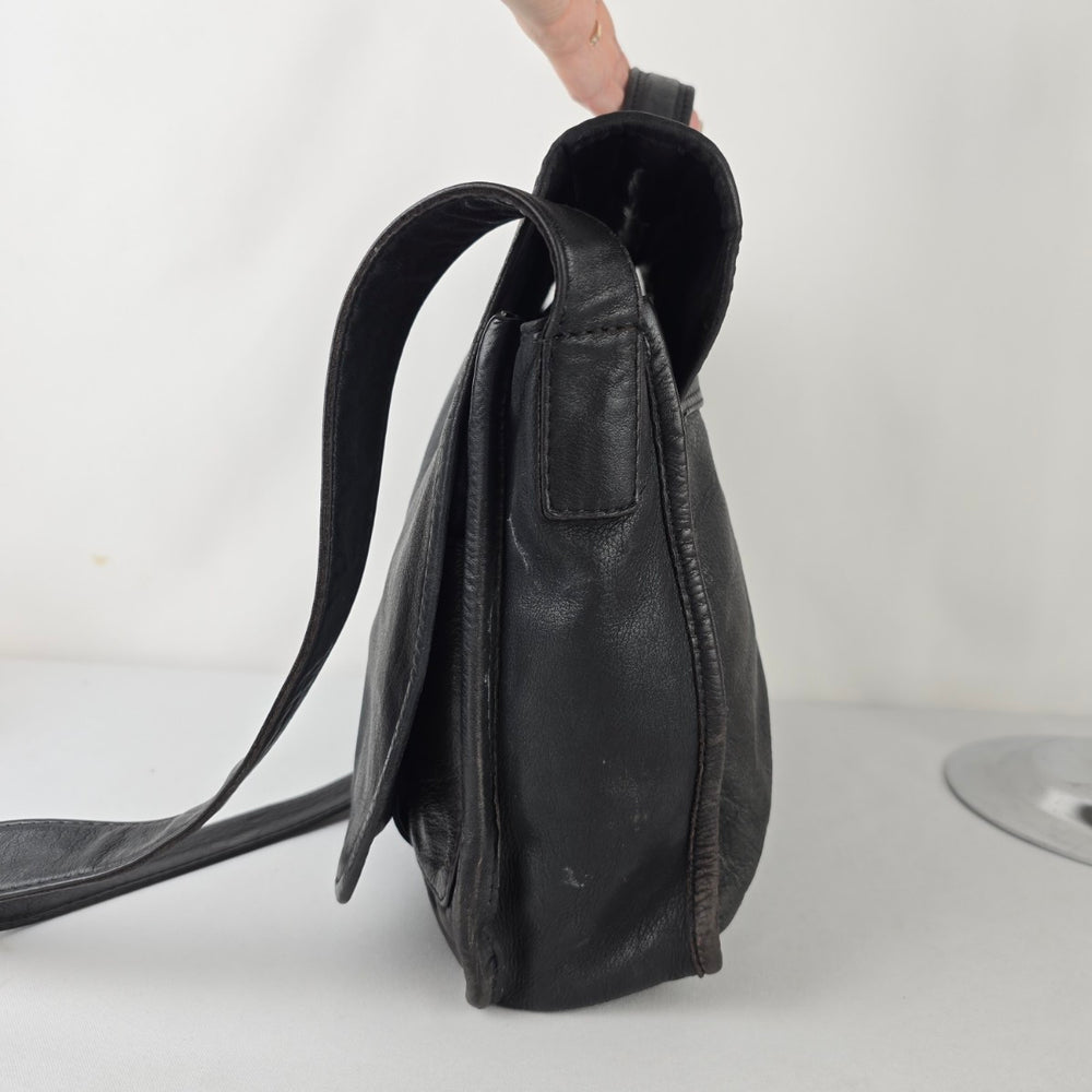 Vintage Black Leather Messenger Bag Crossbody Laptop Satchel