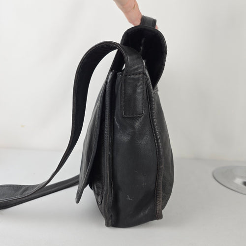 Vintage Black Leather Messenger Bag Crossbody Laptop Satchel