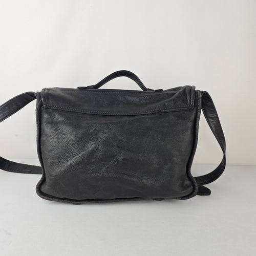 Vintage Black Leather Messenger Bag Crossbody Laptop Satchel