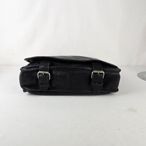Vintage Black Leather Messenger Bag Crossbody Laptop Satchel