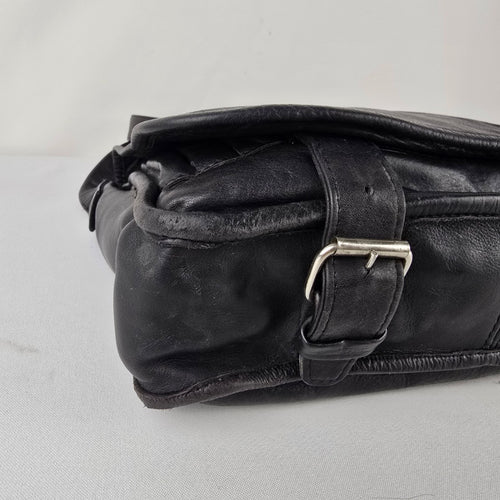 Vintage Black Leather Messenger Bag Crossbody Laptop Satchel