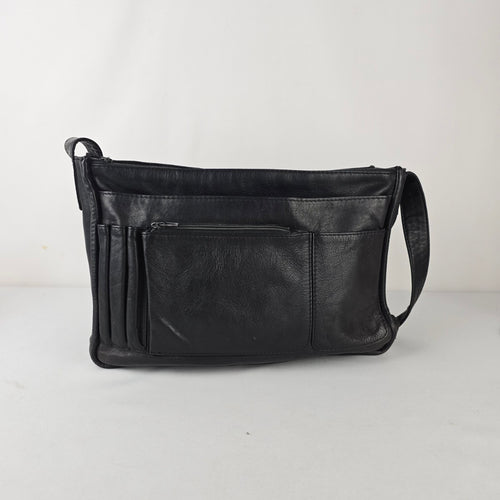 Vintage Black Leather Messenger Bag Crossbody Laptop Satchel
